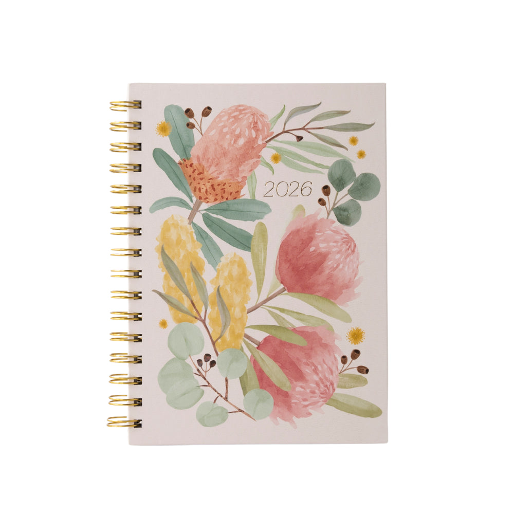 2026 A5 Weekly Spiral Diary - Watercolour Blossoms
